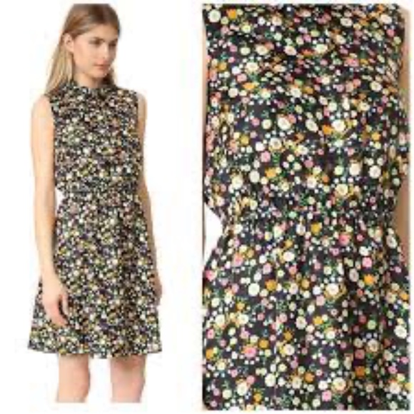 Tory Burch Ryder Black Floral Print Silk Sleeveless Shirtdress Elastic Waist Sz8 - Picture 2 of 8